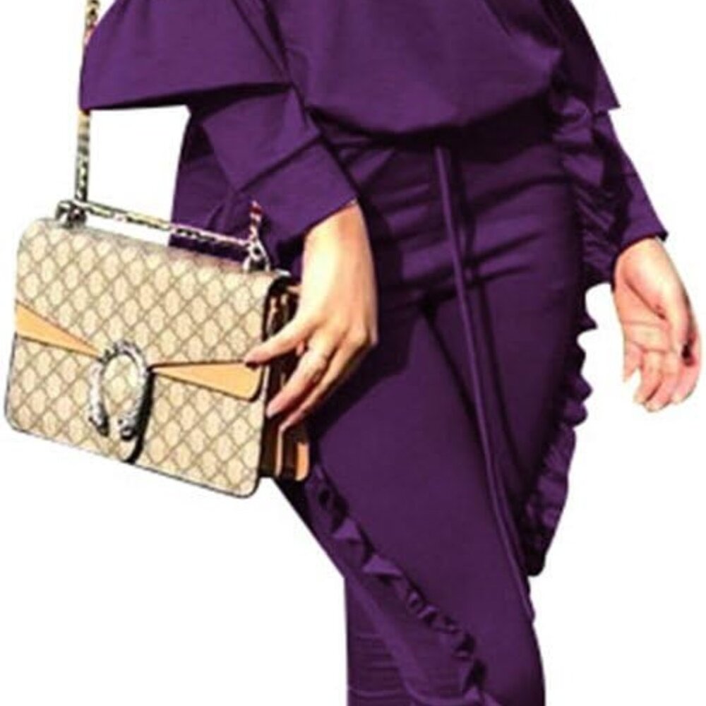 Fashionable Women’s 2-Piece Jogging Set - Ruffle Sleeves, Purples Sizes S-Xxl
